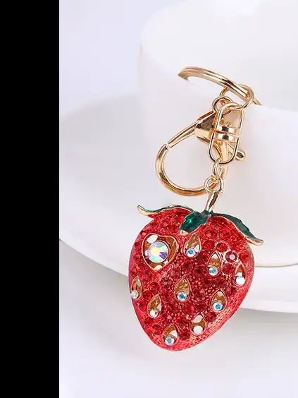 Cute Strawberry Metal Rhinestone Keychain Jewelry, Canadian Online Candy and Stuffed Animal Shop, SooSweet Shop DBA Sweet Factory