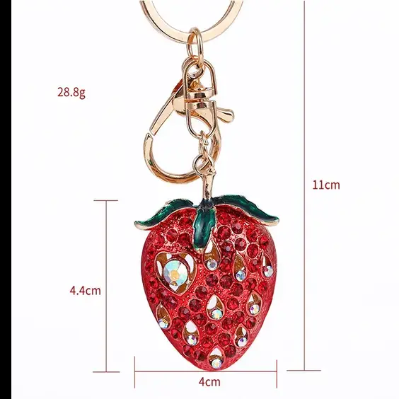 Cute Strawberry Metal Rhinestone Keychain Jewelry,SooSweetShop.ca