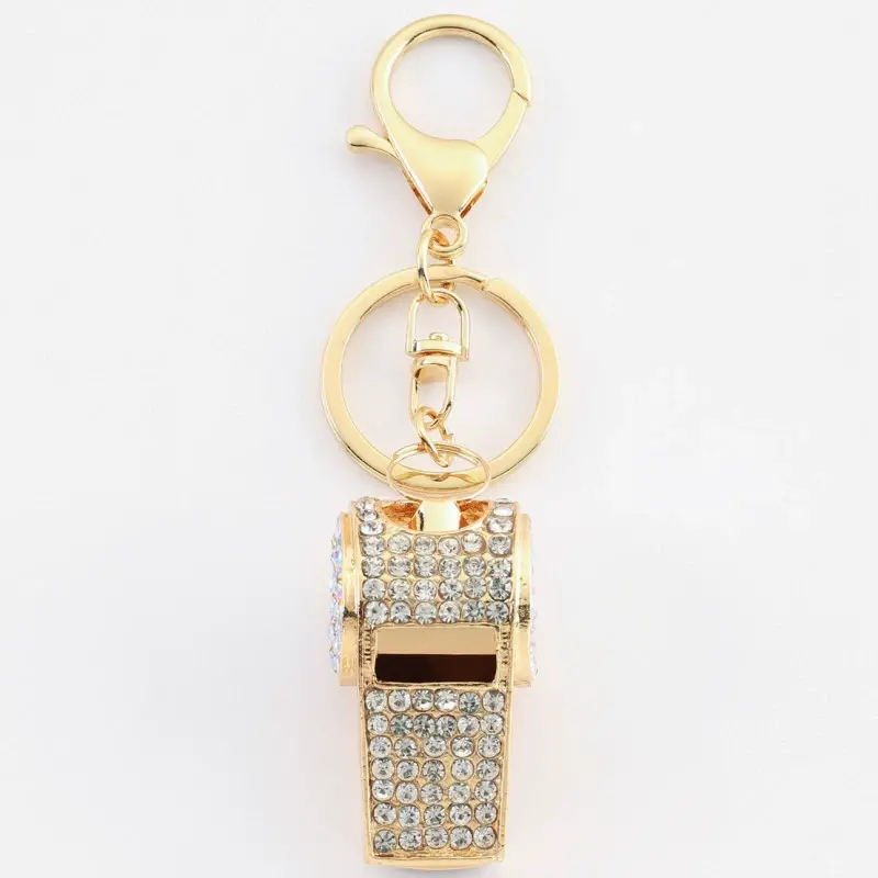 Exquisite rhinestone metal double-layer whistle keychain,SooSweetShop.ca