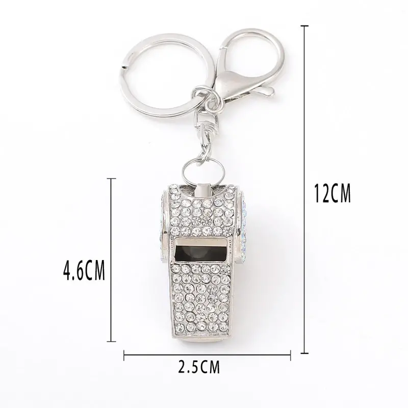 Exquisite rhinestone metal double-layer whistle keychain,SooSweetShop.ca