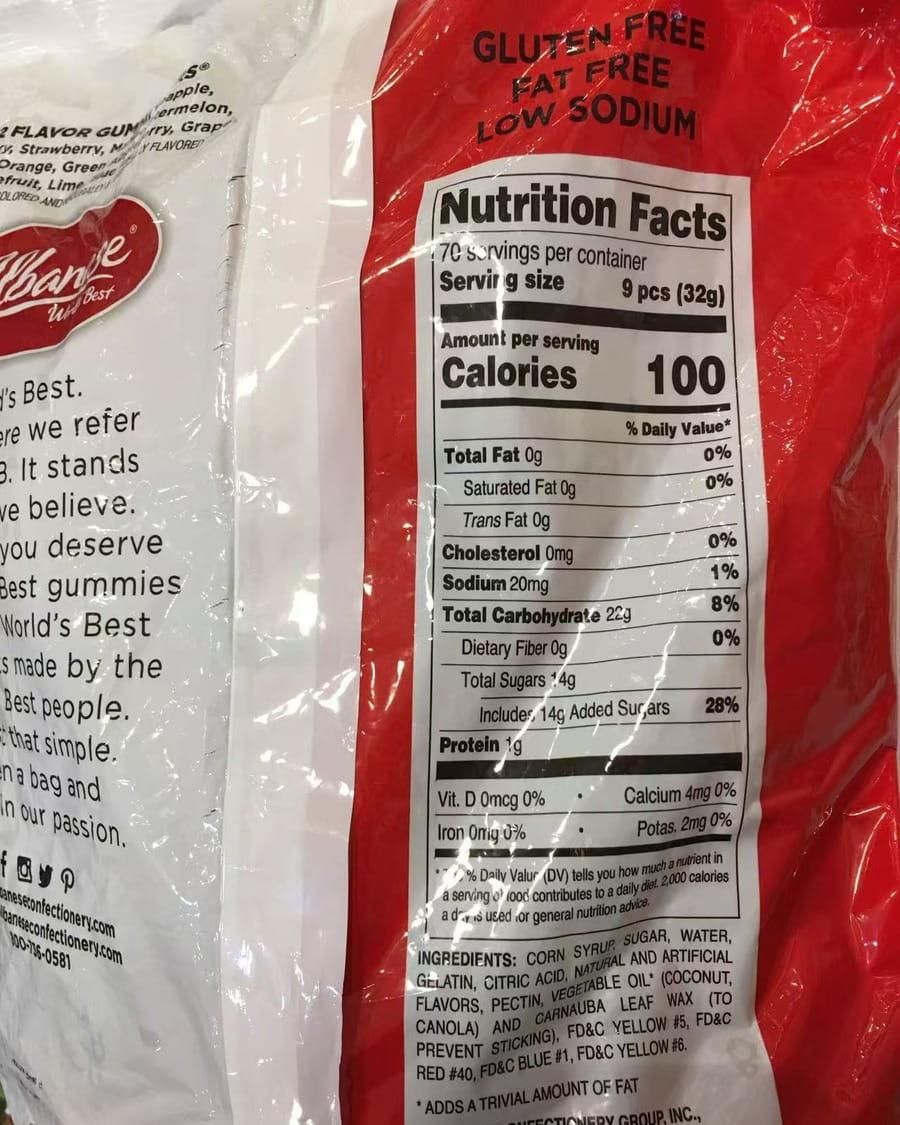 Ingredients of 12 Flavor Assorted Gummi Bears Candy,SooSweetShop.ca