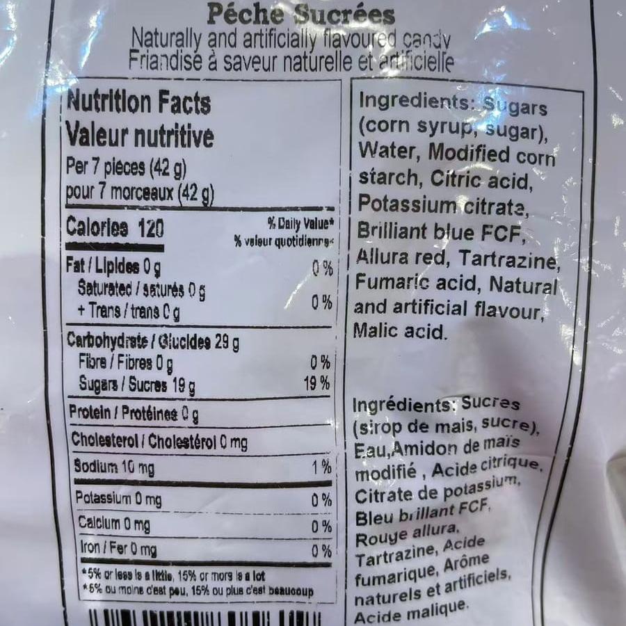 Ingredients of Sour Peach Slices,SooSweetShop.ca