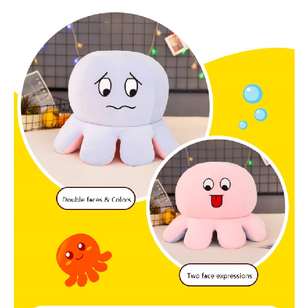 Double-sided expressions flipped octopus plush toy 25cm, Canadian Online Candy and Stuffed Animal Shop, SooSweet Shop DBA Sweet Factory