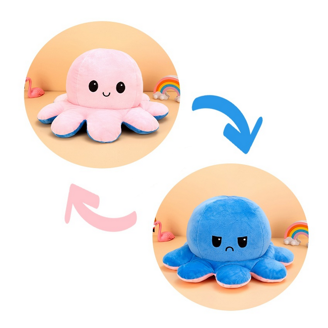 Double-sided expressions flipped octopus plush toy 30cm,SooSweetShop.ca