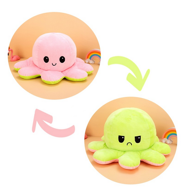 Double-sided expressions flipped octopus plush toy 30cm,SooSweetShop.ca