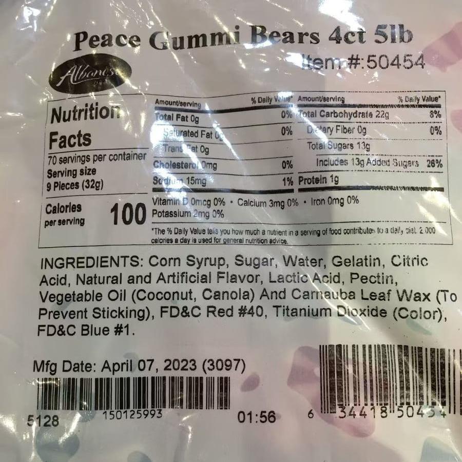 Ingredients of Swirly Peace Gummi Bears,SooSweetShop.ca